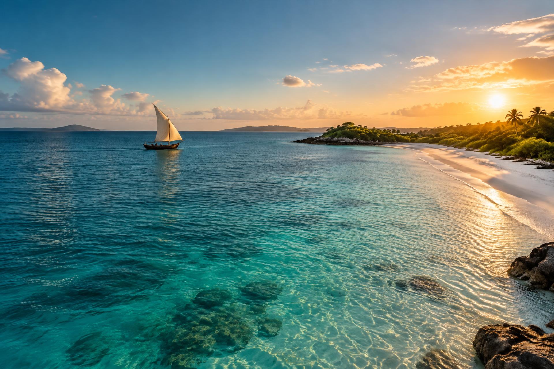 Paisagem marítima inspirada na costa de Moçambique